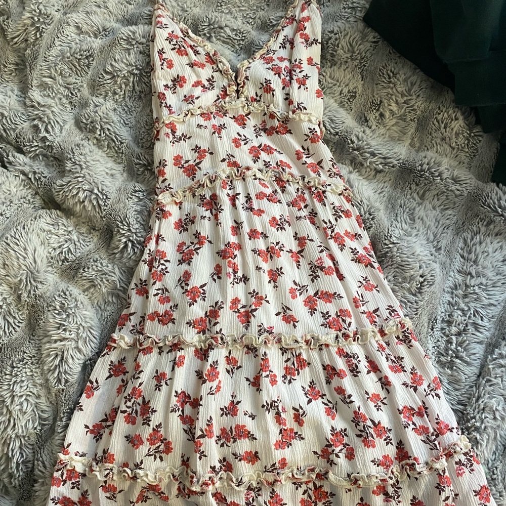 Boutique Red and Cream Floral High Low Dress